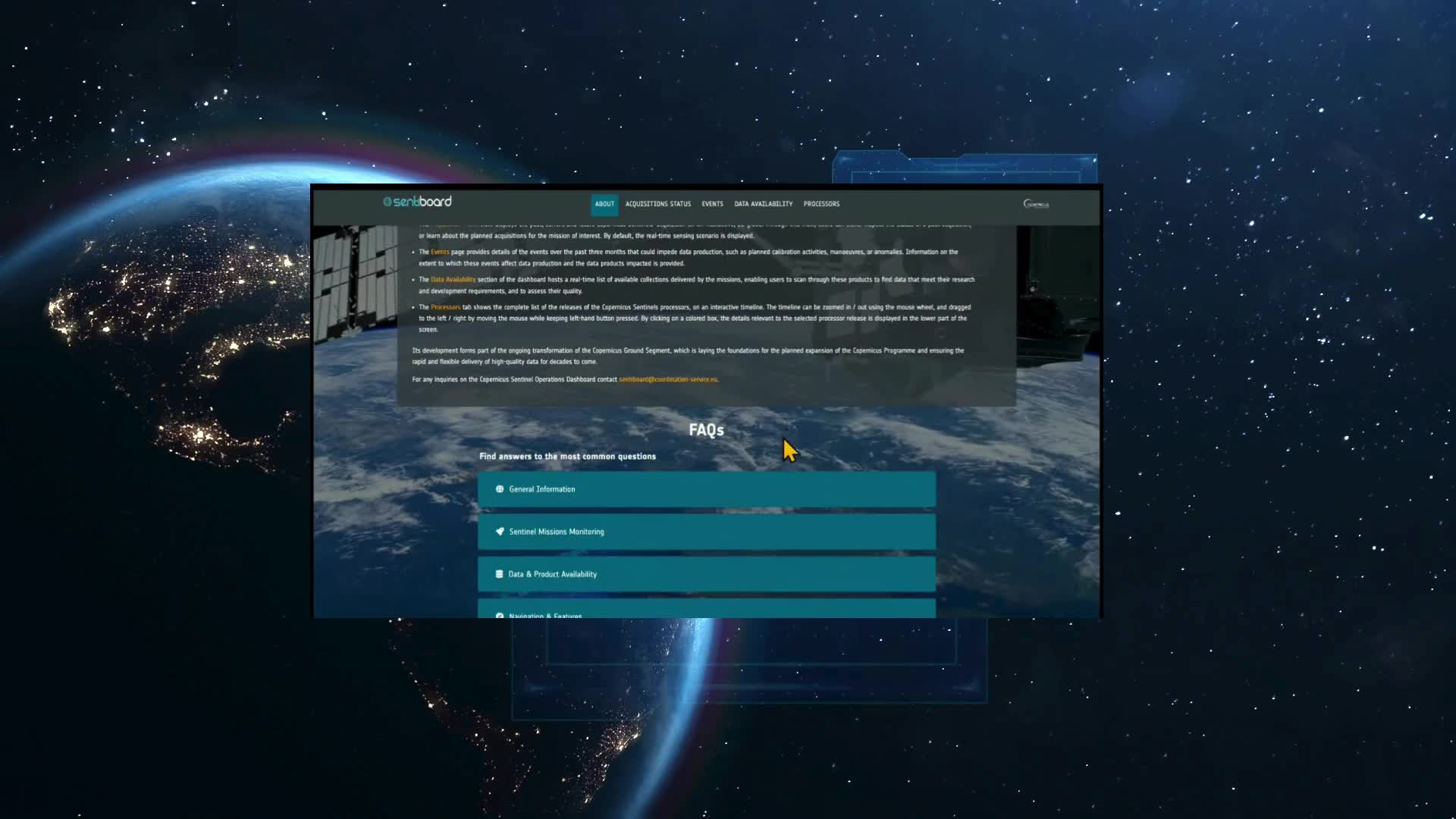 Copernicus Sentinel Operations Dashboard preview